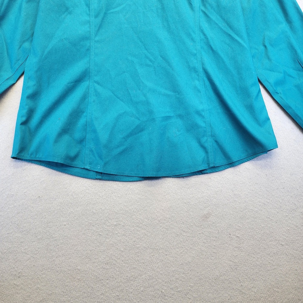 Chicos No Iron Teal Blue Button Down Shirt Rhinestone Crystal Buttons Size 1 M - Picture 10 of 13